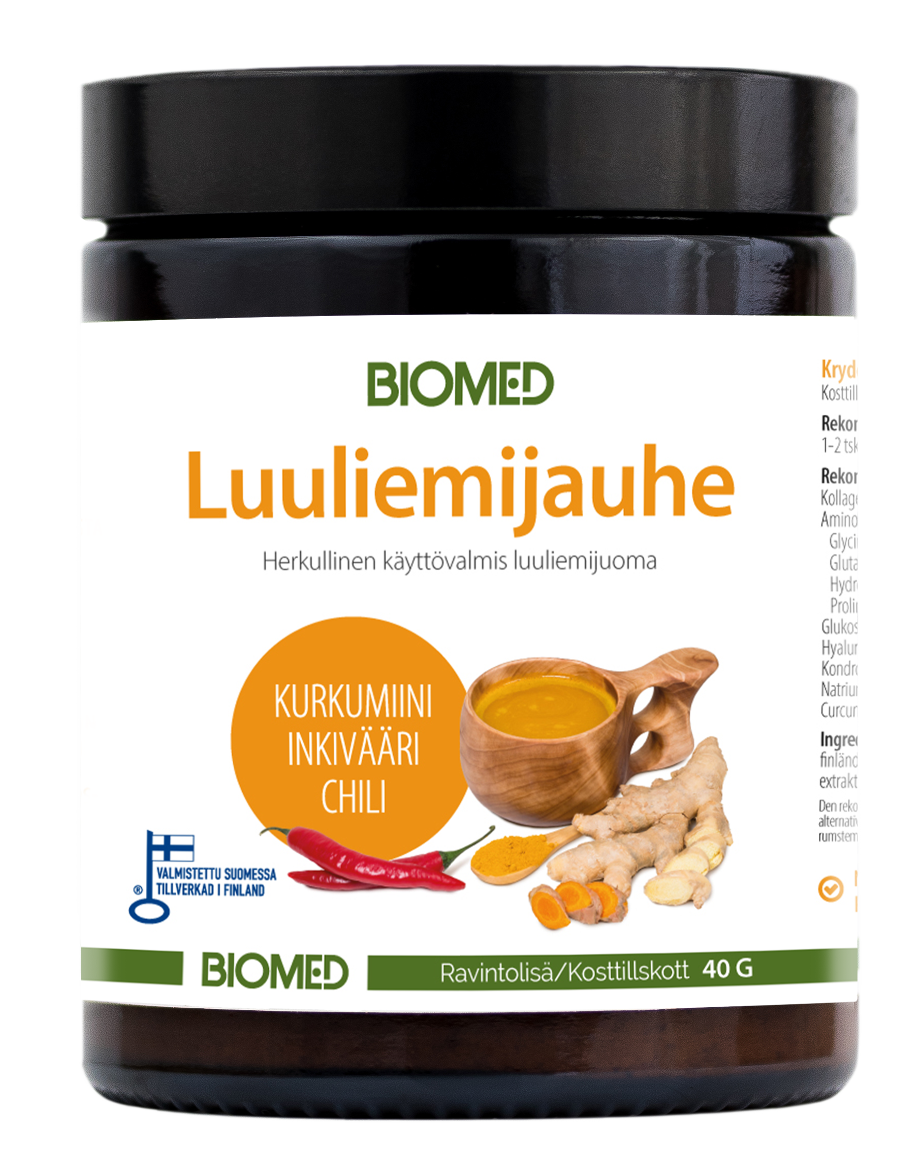 Biomed Luuliemijauhe, kurkuma-chili-inkivääri.