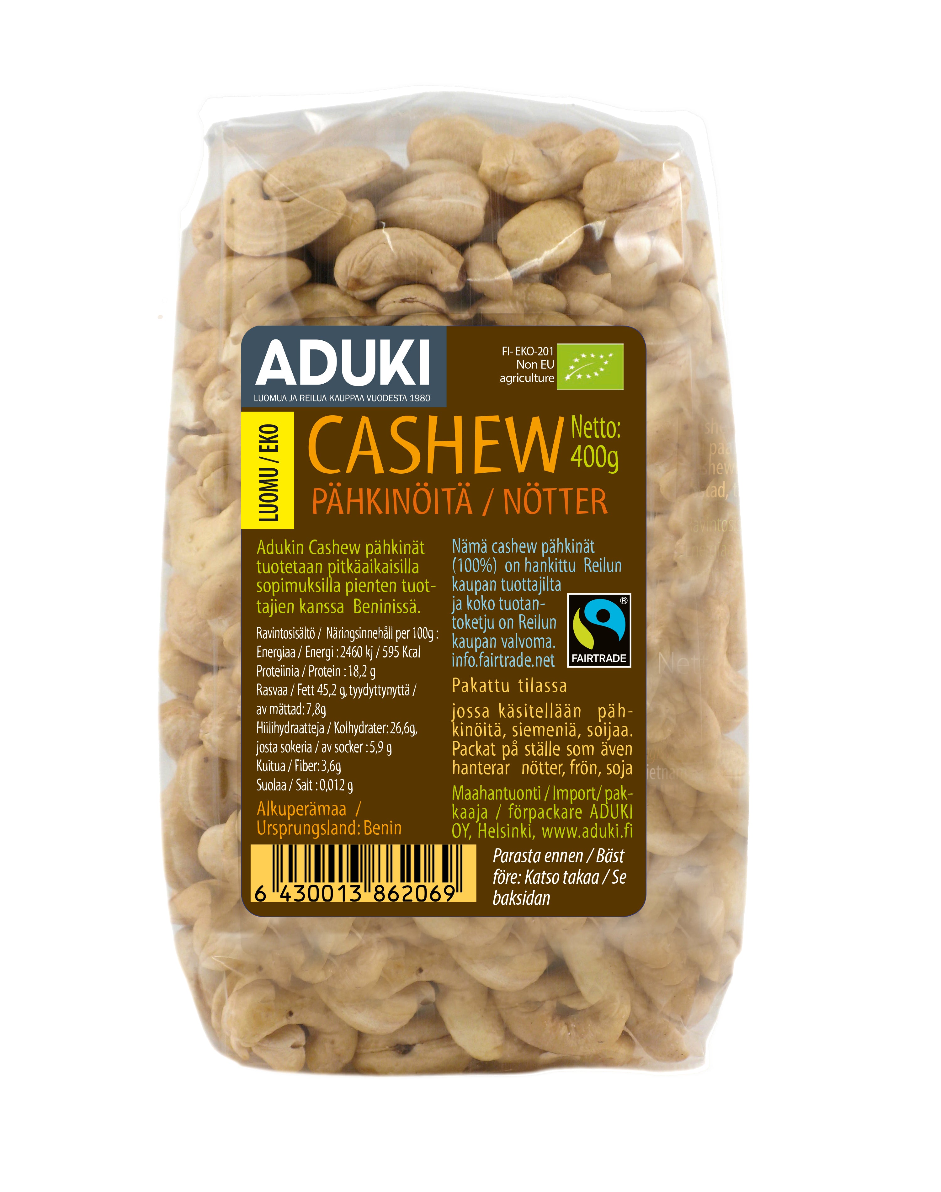 Aduki Luomu Cashew-pähkinä, 400 g.